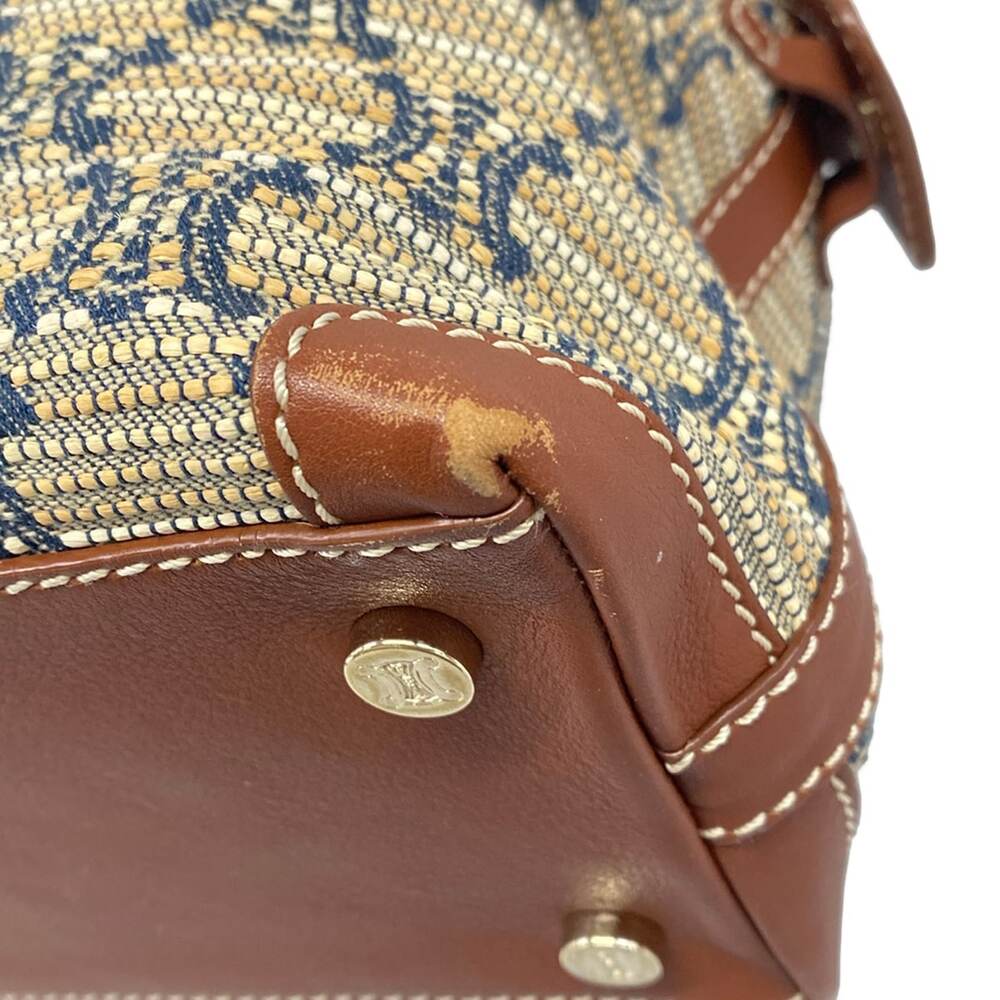 Celine Paris Macadam Handbag Beige Brown Dark Navy Jacquard Leather - Picture 6 of 15